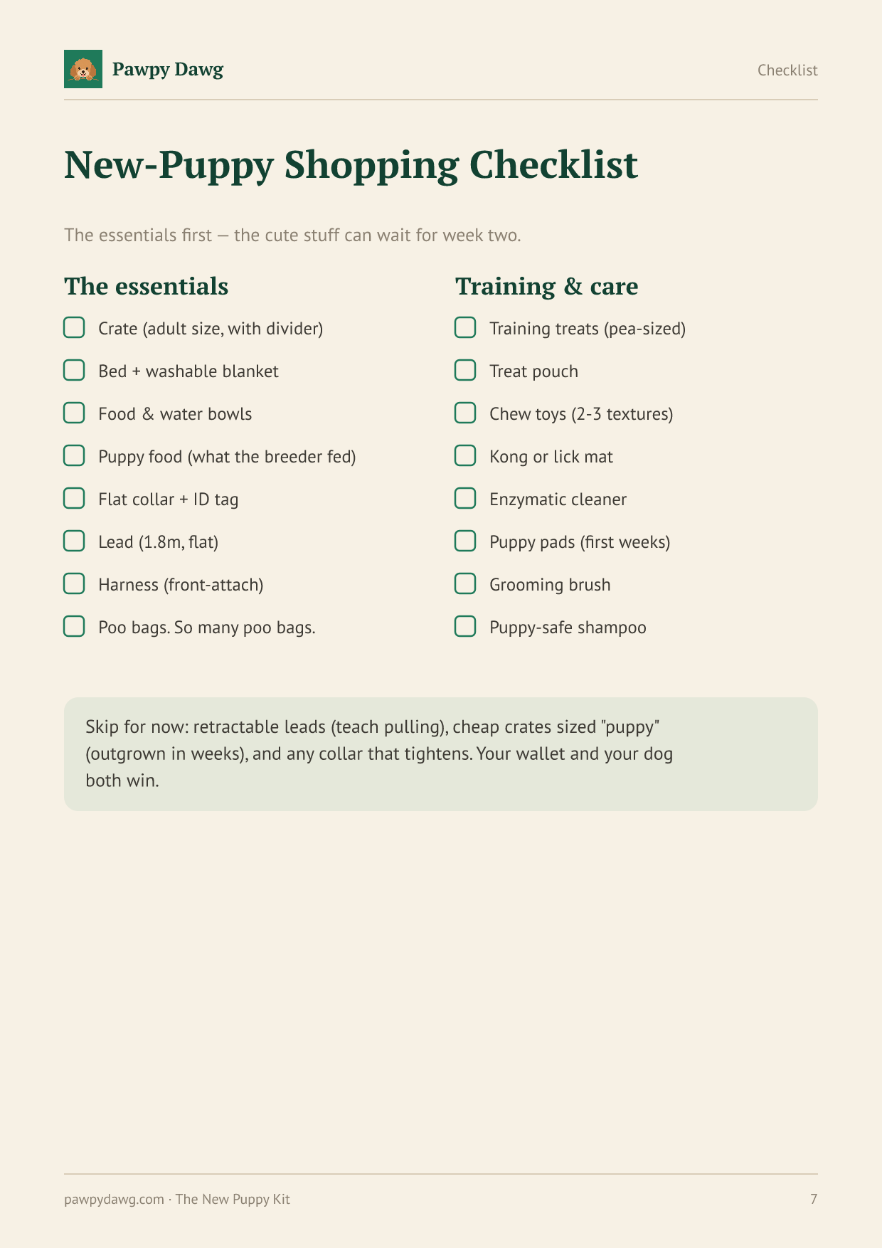 Checklist page preview
